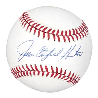 Catfish Hunter Single Signed OAL Brown Baseball (JSA)